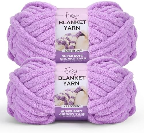 2 Pack Chunky Chenille Yarn for Crocheting Hand Knitting,Soft Thick Bulky Chunky Fluffy Plush Velvet Crochet Blanket Yarn for Crocheting Baby Blankets/DIY Crafts/Home Decor 2 * 100g(Purple)