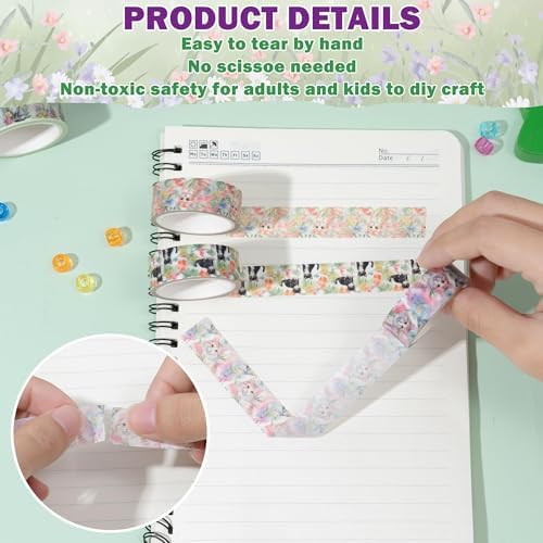 Spring Flower Washi Tape - 12 Roll Vibrant Cat Flower Scrapbook Washi Colored Painters Masking Decorative Adhesive Tape Set School Office Diy Craft Scrapbooking Journal Supplies Gift Wrapping