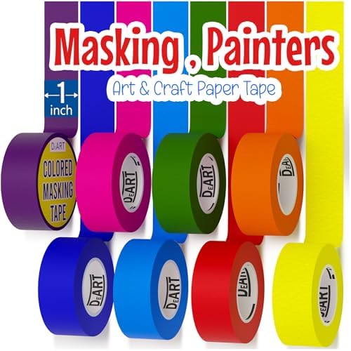 DEART 8X Colored Masking Tape, 33 Ft x 1 inch Colored Painters Tape for Arts & Crafts Labeling or Coding, Craft Supplies Color Tape Rolls, Colorful Masking Craft Tape, Lab Tape