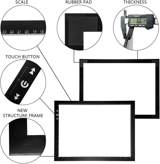 HSK B4/A3s LED Artist tracing Light Box Copy Table, Adjustable High Brightness Light Pad for Tatto Drawing, Sketching, Animation,Diamond Painting Accessories