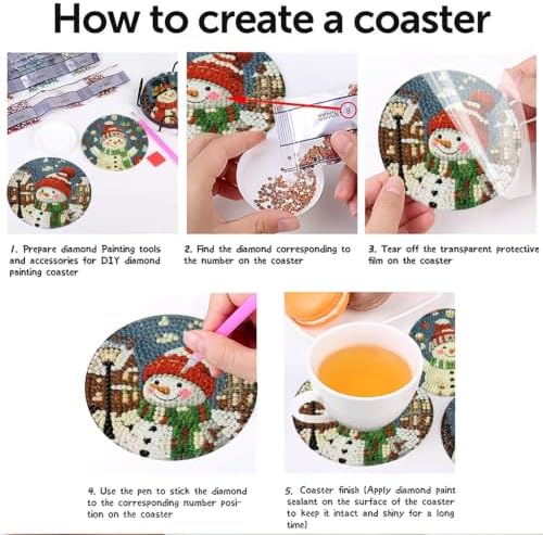 8 Pcs Christmas Diamond Art Coasters Kits, Snowmen Cork Wooden Pad Diamond Painting Coasters with Holder, 5D DIY Full Drill Gem Art Craft Supplies for Adults Beginners Home Decor