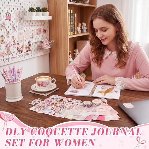 Tenceur Pink Bow Coquette Journal Diary Scrapbook Kit for Women Teen Girls
