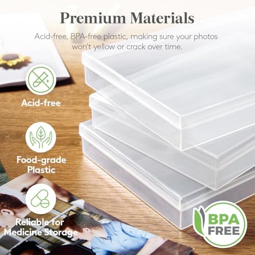 Lifewit 16 Pcs Photo Storage Box for 4"x 6" Pictures, Acid-Free, Clear