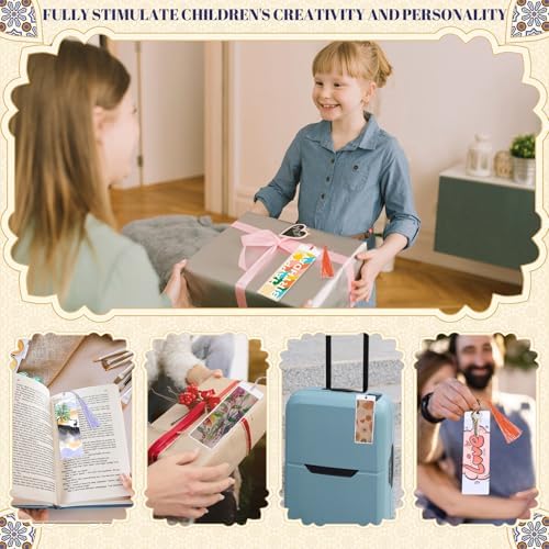 60 Sets Blank Kraft Paper Bookmarks Kit with Tassels and PVC Sleeves