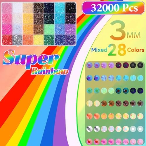 32000Pcs Rhinestones Bedazzling Kit with Tools, Color Resin Rhinestones