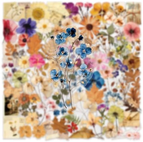 200PCS Transparent Flora Scrapbook Stickers, Vintage Aesthetic Flowers Sticker for Scrapbooks Travel Journal, Vinyl Waterproof for Water Bottles Laptop Phone Scrapbook Supplies DIY Crafts(flower-200)