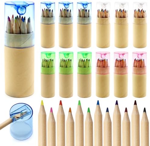 12 Pack Mini Colored Pencils Bulk with Sharpener 12 Color Pencils for Kids Drawing Pencil in Tube Portable Art Set for Kids, Students & Artists