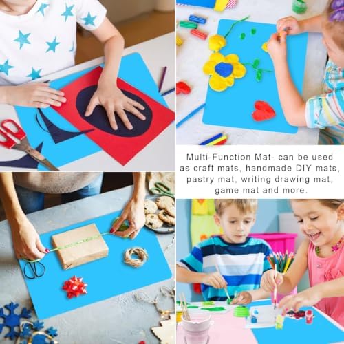 Silicone Craft Mat for Kids, 15.7" x 11.8" Placemats for Kids, Silicone Sheet for Crafts, Kitchen Non-Stick Heat Resistant Countertop Mat, Portable Multipurpose Mat, Blue