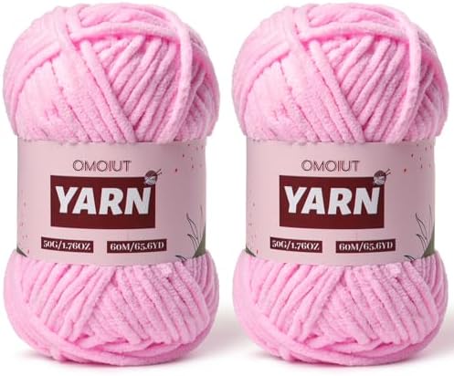 2 Packs Plush Chenille Chunky Crochet Yarn - Baby Yarn for Crocheting Soft - Velvet Yarns Knitting for Blankets Crafts - Fluffy Amigurumi Yarns 100g/131yds (2 Dark Pink)