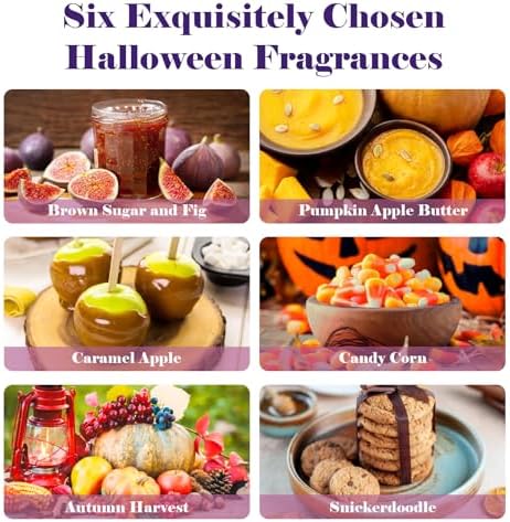 AmaKane Halloween Fragrance Oil Set, 6x10ml Fall Essential Oils for Diffuser, Candle Soap Making Scents- Brown Sugar and Fig, Pumpkin Apple Butter, Caramel Apple, Candy Corn and More
