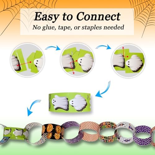 300 Paper Chain Strips for Crafting. No Glue or Tape Needed. Kid Friendly & Family Fun. Yields Over 50 Feet of Paper Chains for Party or Classroom Decorations (Halloween)