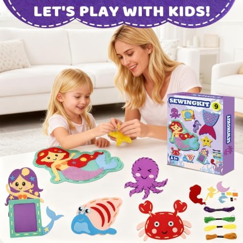 powerful xishan Mermaid Sewing Kit for Kids Ages 4-8| 9 Beginner Projects