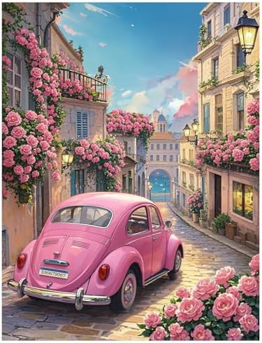 Vintage Pink Car Paint by Numbers for Adults, 16x20" DIY Rose Floral Kit