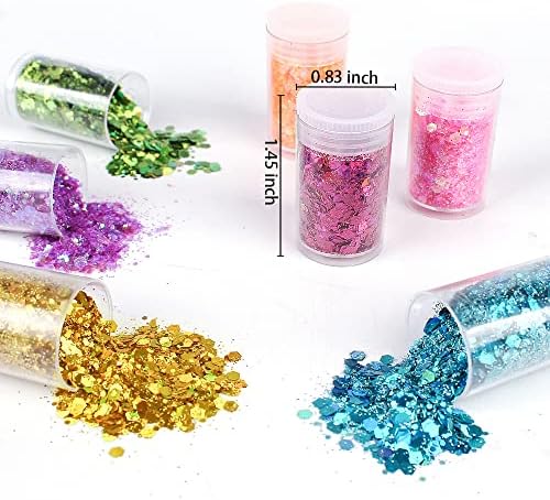 Estanoite 24 Color Sequins & Fine Glitter Mix - Holographic Glitter Flakes for Face, Body, Eye, Hair & Nail Art