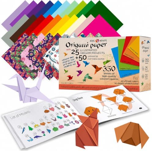 Origami Paper | 350 Origami Paper Kit | Set Includes - 300 Sheets 20 Colors 6x6 | 50 Traditional Japanese Patterns | Origami Book 25 Easy Colored Projects | Kids Crafts | Christmas Gifts for boys 8-12