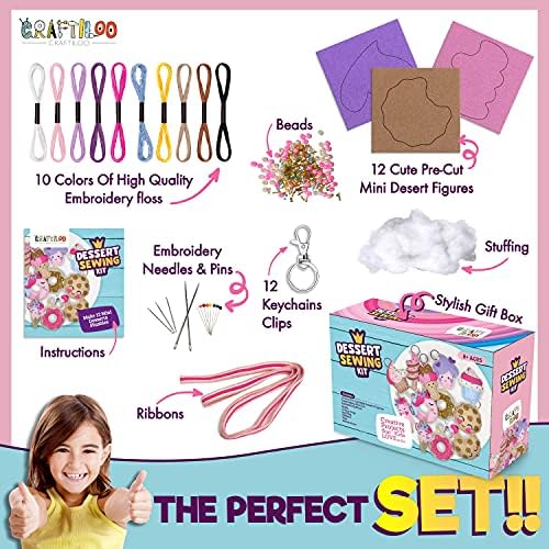 Dessert Sewing Kit for Kids Ages 8-12 - 12 Pre-Cut Felt Plush Treats