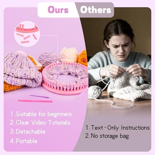 PREBOX Knitting Loom Kit for Kids and Beginners, Hat and Scarf, Pink