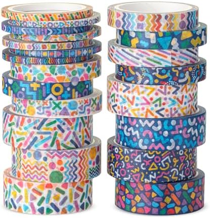 Mr. Pen- Washi Tape Set, 21 Rolls, Assorted Sizes, 5 Yards/Roll | Washi Tape for Scrapbook, Arts, Crafts, Journals and Planners, Geo Labyrinth