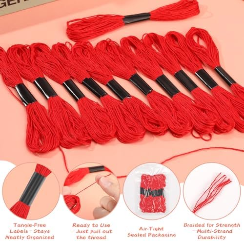 Red Embroidery Floss: 14 Skeins Embroidery Thread Cross Stitch Thread