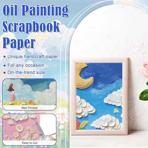 48 Sheets Oil Painting Floral Scrapbook Paper,Oil Painting Floral Pattern Decorative Scrapbook Paper for Journals DIY Cards and Photo Albums,Aesthetic Craft Supplies