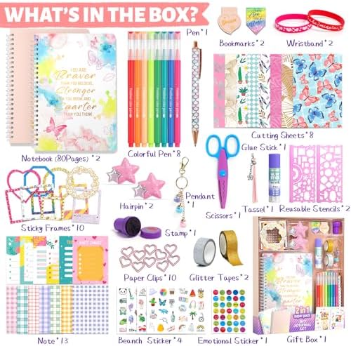 ADUSRIZ 2-Pack DIY Journal Kit for Girls Ages 8-14 Year Old, Birthday Christmas Gifts for Teen Girls, 70+ Pcs Art & Crafts, Scrapbook & Diary Supplies Toy Set Trendy Stuff for Kids