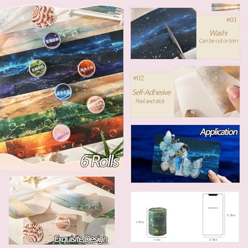 Washi Tape Stickers for Journaling Supplies,Ocean Themed Scrapbook Stickers