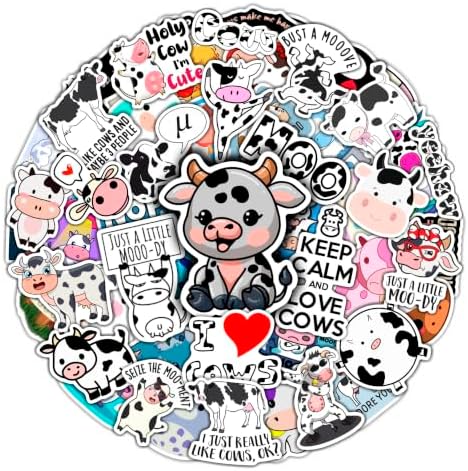BulbaCraft 100Pcs Cow Stickers for Water Bottles, Laptop Decals, Cute Cow Gifts, Gifts for Women & Men