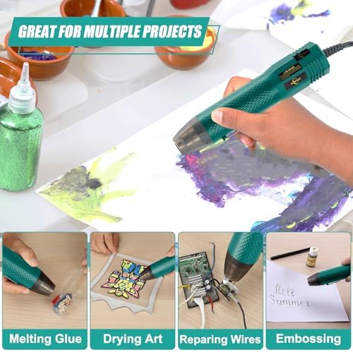 350W Heat Gun 2-Temp 392°F/662°F Hot Air Gun for Crafts & Shrink Tubing | 1.5s Fast Heat , Overload Protection, 6.56ft Cable, 2 Nozzles for Vinyl Wrap, Epoxy, Shrink Tubing, Crafting & DIY