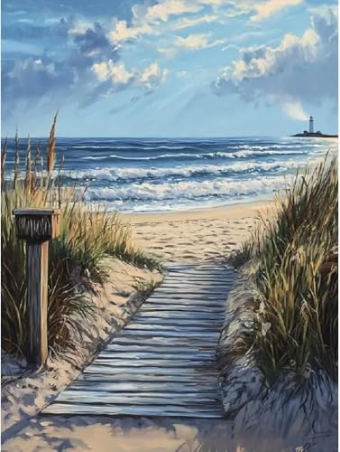 EIBEILI Seaside Scenery Paint by Numbers Kit for Adults Beginner,Beach Adult Paint by Number Kits on Canvas,Easy Canvas Paint by Numbers for Adults for Home Wall Decoration 12 X 16 inch