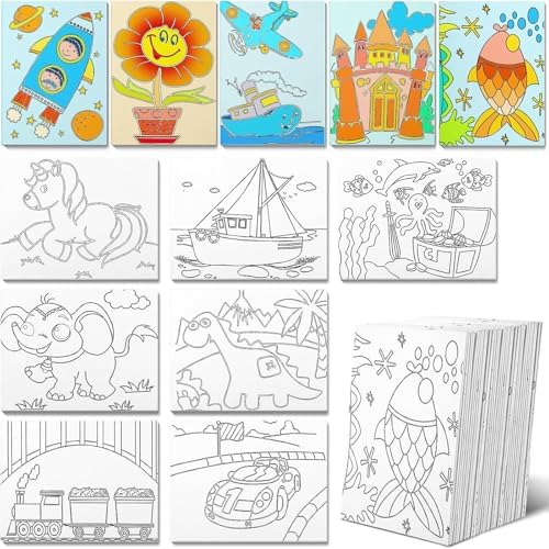 Fulmoon 48 Pcs Pre Drawn Canvas for Painting for Adults Preprinted Bulk 7.8 x 5.8 Inch Pre-Stenciled Painting Canvas Panels for DIY Party Favor Gift Activities, 12 Style