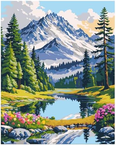 Lovepefe Mountain Paint by Numbers for Adults-Landscape Paint by Number on Canvas Without Frame, DIY Forest Scenery Oil Painting for Gifts Home Wall Decor 16x 20 Inch