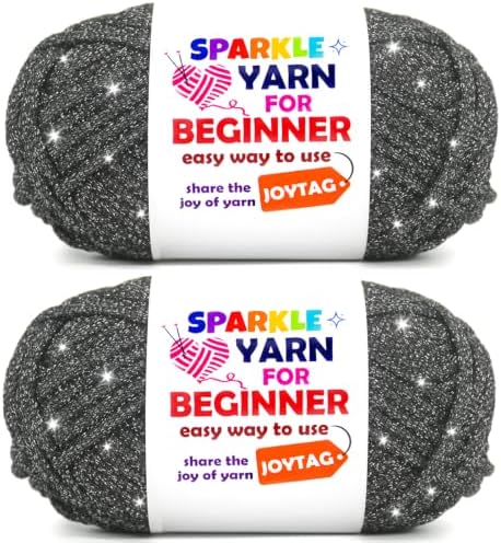 2 Pack Sparkle Beginner Crochet Yarn for Crocheting Knitting Multicolor Easy Crochet Yarn for Beginners(Black)