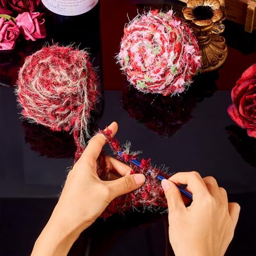 2 Rolls Red Fun Fur Polyester Fringe Yarn Soft Novelty Decorative Yarn for Crochet Knitting Projects - Valentine's Day 160 G