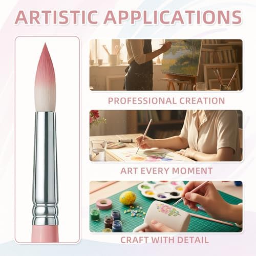 12 Pcs Round Professional Artist Watercolor Paint Brush Set, Pink