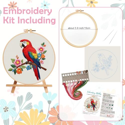 Nuberlic Parrot Embroidery Kit for Beginners, Animal Cross Stitch Kit