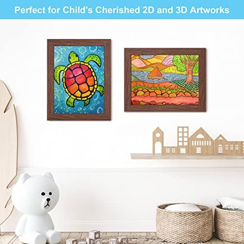 [2Pack] Kids Art Frames, 9x12 Front Opening Kids Artwork Frames Changeable, Brown Artwork Display Storage Frame for Wall, Holds 50 Pcs, for 3D Picture, Crafts, Children Drawing, Hanging Art, Portfolio