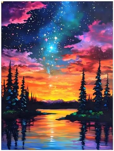 Reivworl Landscape Diamond Art Kits for Adults, Aurora Diamond Painting Kits for Adults, Aurora Landscape Gem Art for Gifts and Home Interior Decor 12x16 Inch