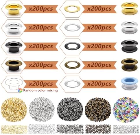 SEMINI 1000 Sets 4 Colors 4mm Grommet Eyelet Kit with Install Tool Kit