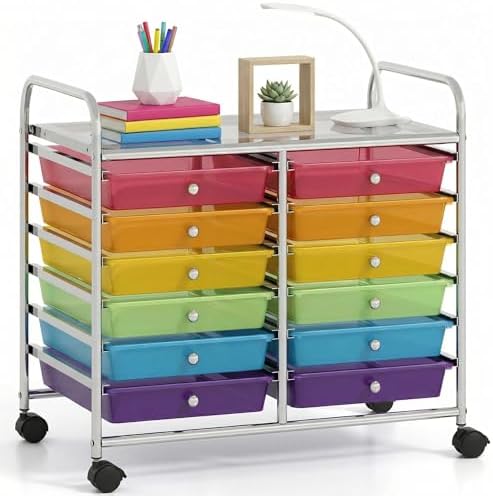 COSTWAY 12-Drawer Rolling Storage Cart, Utility Storage Organizer Cart