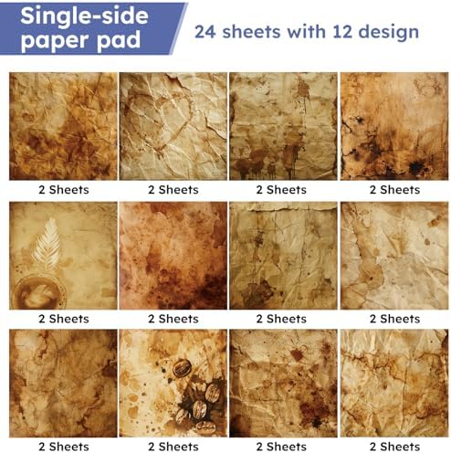 Vintage Scrapbooking Paper Pad 6in - 24 Sheets Aesthetic Kraft Paper Patterned Decor for Origami Collage Journaling Decoupage Wrapping Folded Supplies Gift Cards DIY Crafts Photo Album