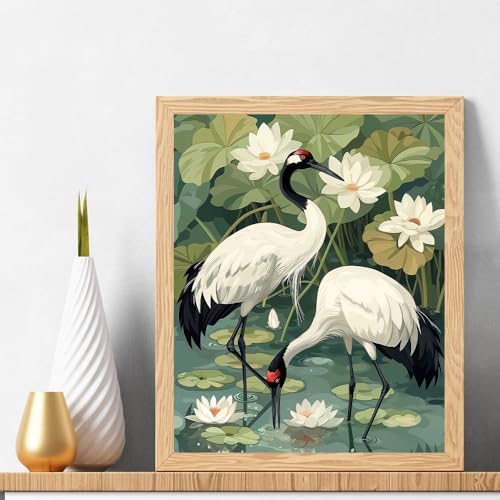 Natuyalo Paint by Numbers for Adults - Adult Paint by Number Kits Painting on Canvas Crane in Pond Painting by Numbers for Beginners, DIY Art Craft Kits for Adults (16x20 Inch)