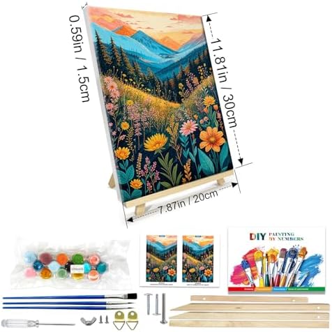 JOOZ Mountain Paint by Numbers Kit for Adults with Frame, Flowers Paint by Number with Easel, DIY Landscape Adult Paint by Number Kits Framed Canvas for Home Wall Decor 8 x 12 Inch