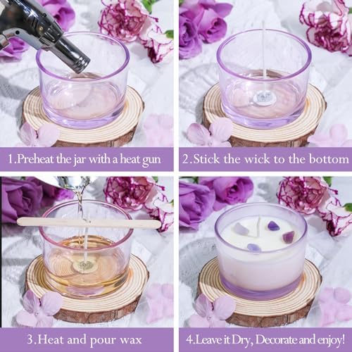 CONNOO 15 Pack 4oz Purple Glass Candle Jars with Airtight Bamboo Lids