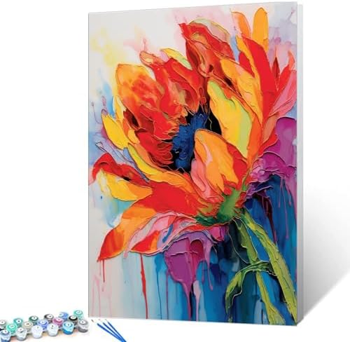 Tulip Flower Paint by Number for Adult,Abstract Graffiti Painting by Number Kits On Canvas, DIY Oil Painting Acrylic Paints,leafage Paint by Numbers for Adults and Kids Beginner（without frame）