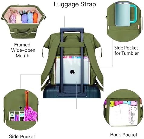 Leudes Knitting Bag Backpack,Yarn Storage Organizer Large Crochet Bag Tote Christmas Gift Yarn Holder Case for Carrying Projects,Knitting Needles (Army Green)