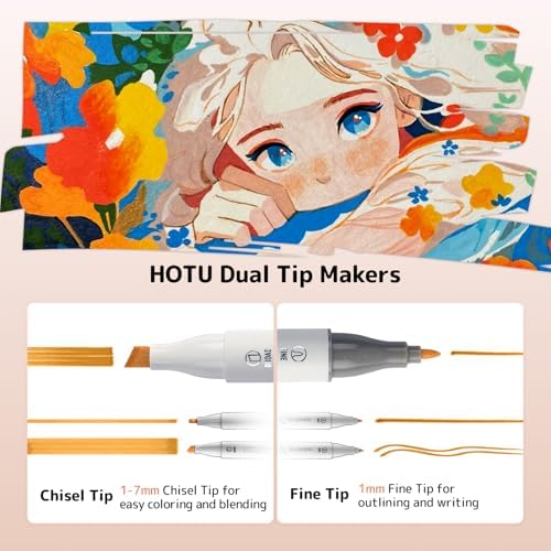 HOTU 100 Colors Alcohol Markers Fine Tip, Dual Tips 79 Vibrant Colors+20 Skin Tone Colors+1 Colorless Blender, Art Markers for Adult Coloring book, Illustration, Non-Bleeding Pad-CPC Certificated | 80 Colors+20 Skin Tone Colors, Art Markers for Artists...