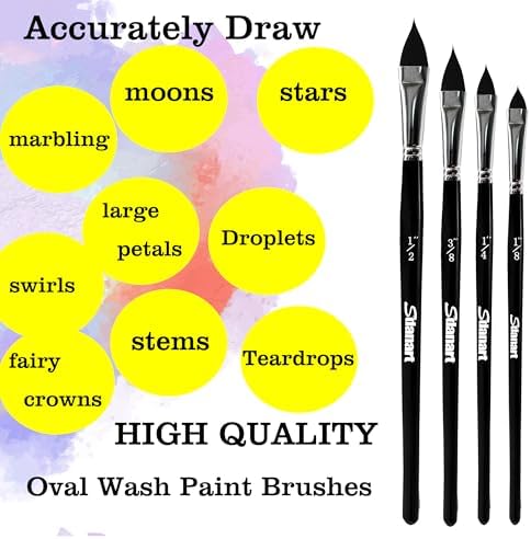 Sdanart Cat Tongue Watercolor Brushes,4 PCS Oval Wash Paint Brushes