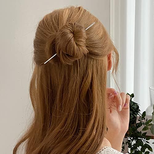 Lawie 40 Pack 6 Inch Gold Silver Long Metal Straight Hair Sticks with Hole Pencil Plain Hair Picks Forks Needle Rod Blank Thin Hairpins Hair Shawl Pins Chopsticks Bun Holder Craft DIY Accessories Bulk