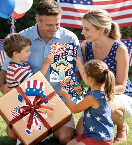 4th of July Outfits for Women - 24Pcs Patriotic Stickers, Make-a-face Stickers,Fourth of July Decorations Accessories Party Favors Supplies for Memorial Day Classroom DIY Crafts Party Decorations