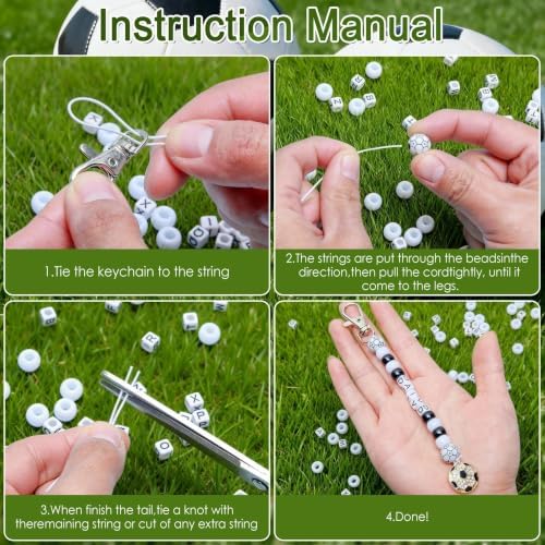 Tuhangcc 500 Pcs Soccer DIY Keychain Making Kit, Adjustable Letter Alphabet Beads Strings, 16 Charm Cards with Lobster Clasps & Strings for Sport Theme Party Favor Gift (Soccer)